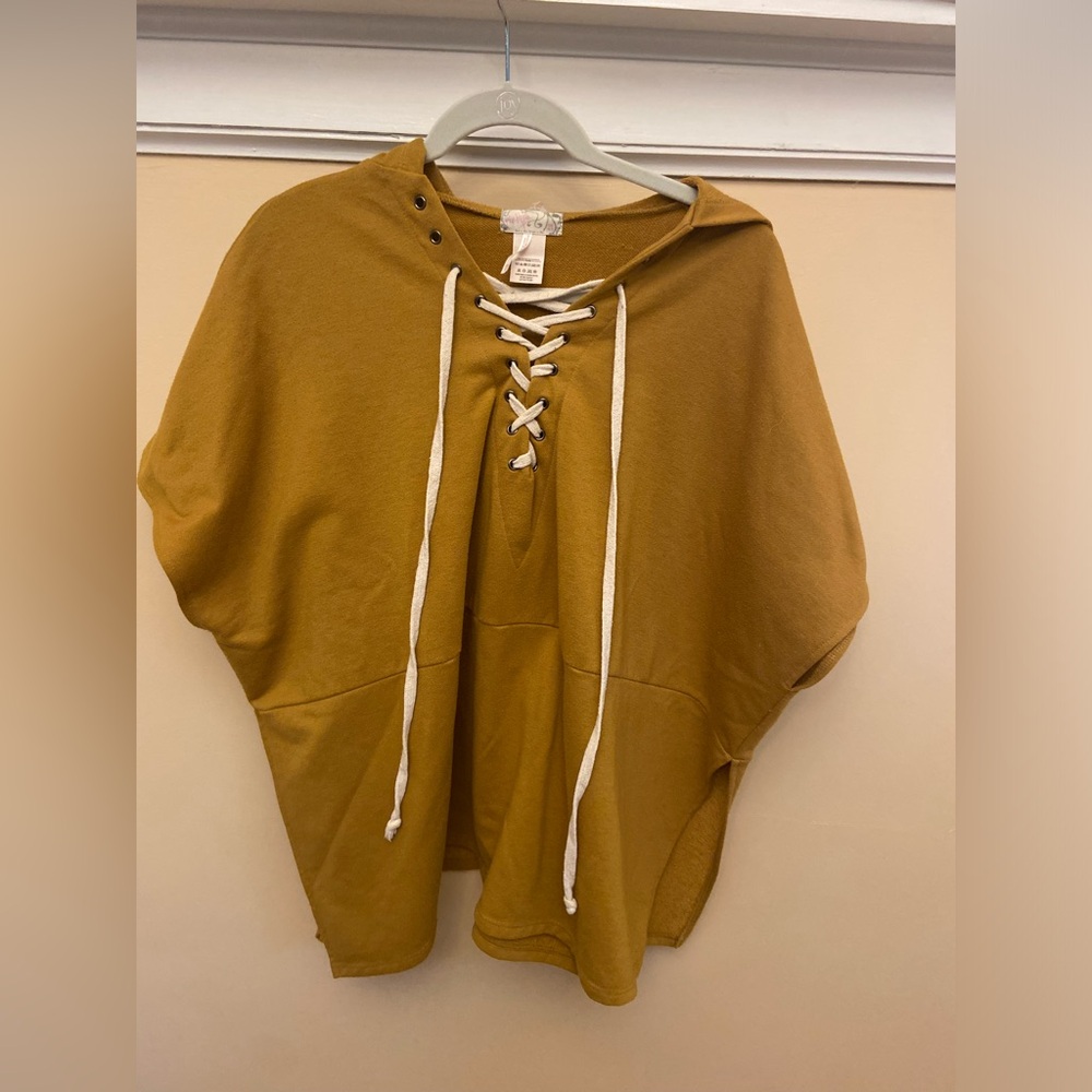 Free People Mustard Lace-Up Poncho